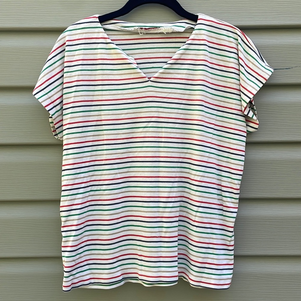 Multicolor Striped Split-Neck Dolman Sleeve Top